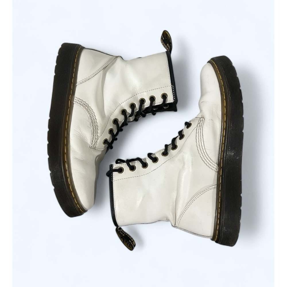 Dr.‎ Martens Zavala Lace Combat Boots White Genuine Leather Unisex Size 7M/8W